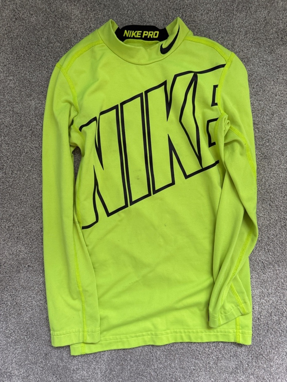 Nike Fluorescent Green Long Sleeve Compression Shirt with Black Logo